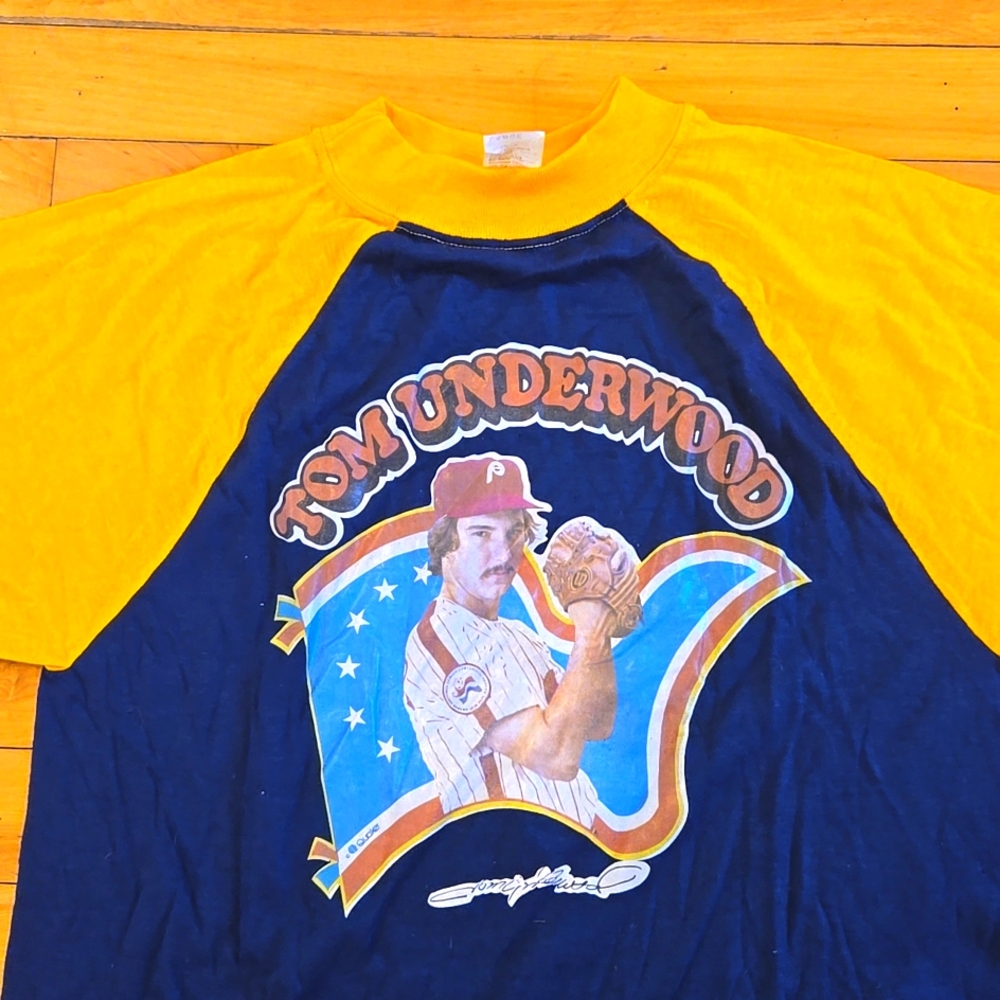 Vintage Philadelphia Phillies T Shirt Raglan 3/4 Sleeve Baseball Tom Underwood